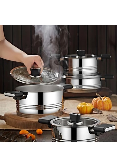 Oms 1129 Silindir Paslanmaz 8 Parça Çelik Tencere Seti