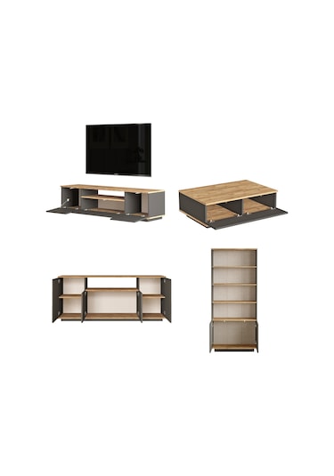 Robin Home Loft Tv Ünitesi Orta Sehpa Konsol Kitaplık 4'lü Set...