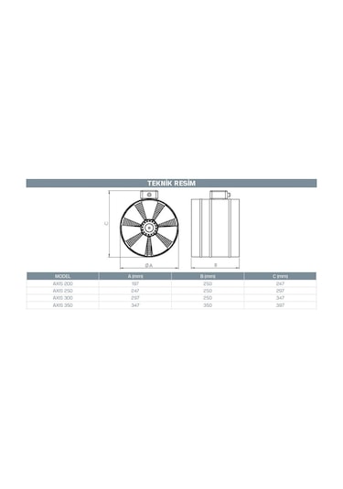 Kayıtes AXIS 200 Yuvarlak Kanal Tipi Aksiyel Fan 680 M³/H