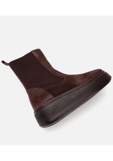 Hotiç Kadın Süet Deri Kahverengi Lastik Detaylı Kalın Tabanlı Düz Bot 01boh317830a480 01boh317830a480 Kahverengi