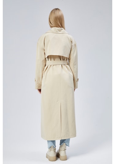 Oversize Rüzgarlık Detaylı Trençkot Taş