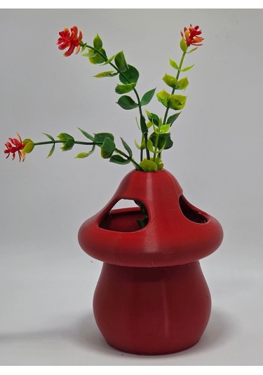Kalemlik Kırmızı Sima Mantar Çiçekli Üç Gözlü Kalemlik Düzenleyici Kırmızı
