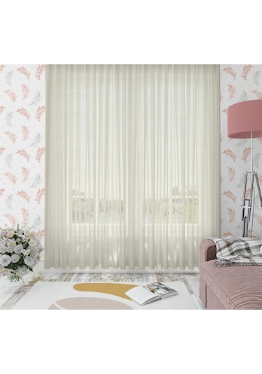 Keten Görünümlü Düz Tül Perde Pilesiz Krem-2422-krem