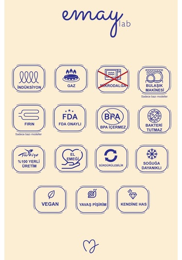 Black Cupid Ahşap Saplı Kalp Desenli Emaye Sos Tavası 1,3 Litre Bej