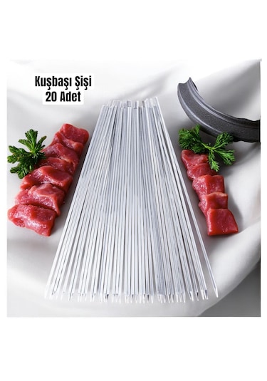 20 Adet Kuşbaşı Şişi 55 Cm ,et Mangal Yassı Şiş,barbekü Şişi