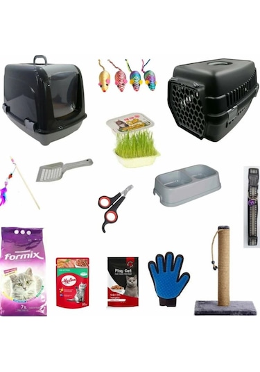 Kapalı Kedi Tuvaletli İhtiyaç Seti 14'lü