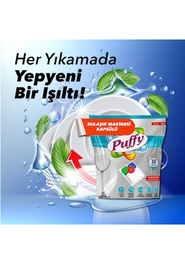 Puffy Hepsi Bir Arada Bulaşık Makinesi Deterjanı Kapsül 30 Yıkama