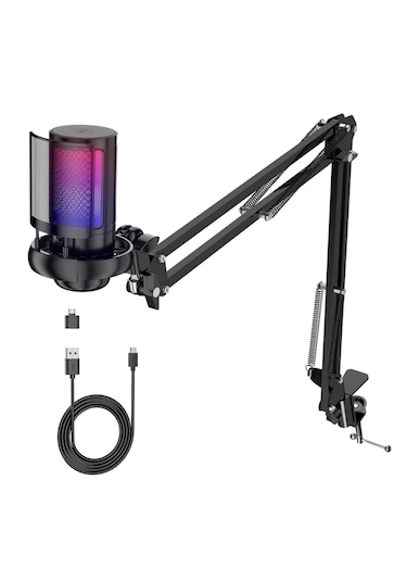 Driton Driton Youtuber Mikrofon Mv-6s Siyah Rgb Usb Oyuncu Yayınc