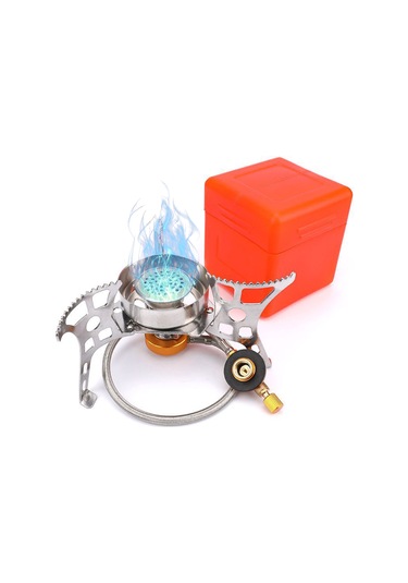 Moveevo Mavi Ateş Bakır Borulu Rüzgarlı Kamp Fırını - Ultra Hafif, Yüksek Verimli Yanma, Katlanabilir Tasarım Elektrikli Çakmak Yok Gümüş