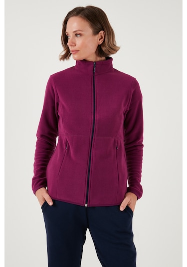 Lela Slim Fit Anti-Pilling Tüylenme Yapmayan Fermuarlı  Polar Bayan Hırka 5907012 Mor