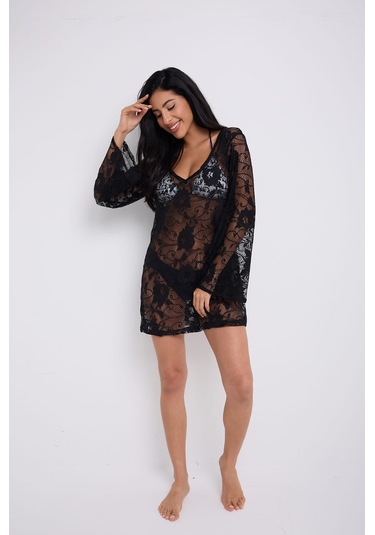 Kolları Volanlı Elbise Siyah