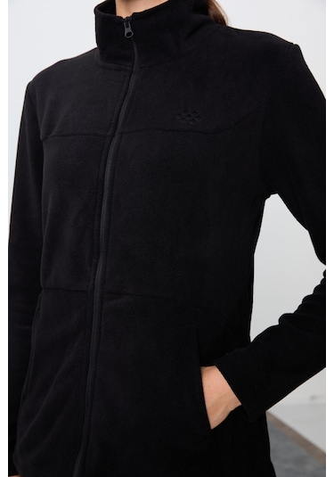 Tommy Life Siyah Kalın Yumuşak Dokulu Dik Yaka Oversize Nakışlı Polar Kadın Eşofman Takım -95339 Siyah