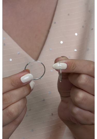 Takı Dükkanı Kadın Gümüş Halka Küpe Taşsız Menteşeli wsk01-t