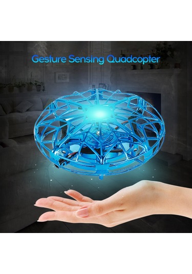 Mini Uçan Soğuk Işık İndüksiyon Askı Drone El İle Hareket Kontrolü Dört Kanatlı Uçan Oyuncak Hediye Mavi