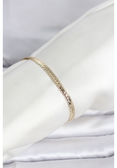 Cm 14k Gold Renk Lazerli Yassı Zincir Model Kadın Bileklik Çok Renkli