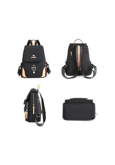 Lichen Kadın Moda Yönlü Naylon Sırt Çantaları Su Geçirmez Büyük Siyah