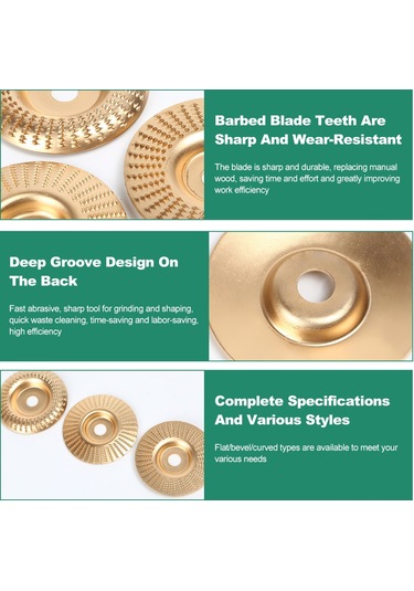 Shineyee "ahşap Zımpara Diski Seti - 3'lü Altın Karbon Çelik Taşlama Tekerlekleri 100mm " Gümüş