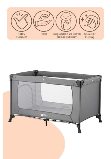 Ozmo Aura Oyun Parkı 70x120 Cm + Yataklı Gri