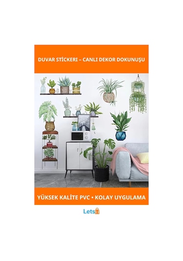 Tropikal Bitkiler Duvar Stickerı 90x35 Cm Pvc 9 Adet Çok Renkli