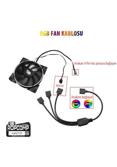 Ropcomp Pc Kasa Ve Led Aydınlatma İçin 3 Çıkışlı 4-pin Rgb Splitter 30 CM