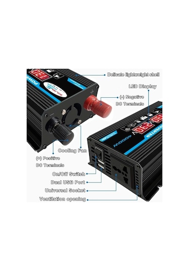 Wondernest Tang Iı Nesil 12v - 110v 4000w Araç İçin Güç Çeviricisi Siyah
