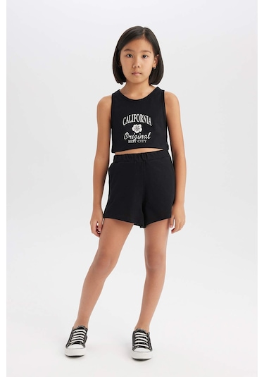 DeFacto Kız Çocuk 2'li Takım Baskılı Atlet Şort E4897A825SMBK81 Siyah