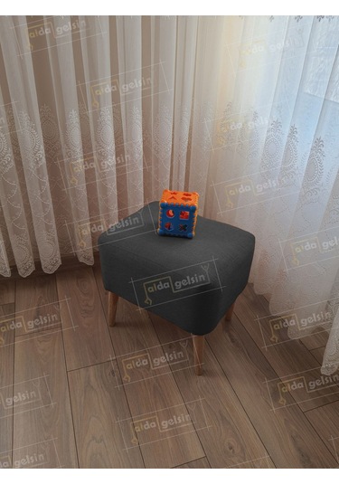 Lüks Oval Parrot Puf Ahşap Ayak gri