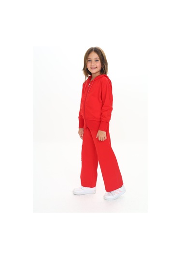 Toontoy Kız Çocuk Kapüşonlu Fermuarlı Fırfır Detaylı Eşofman Takım Kırmızı