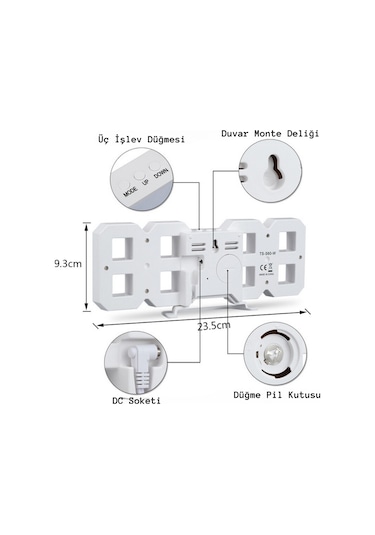 Techtic Yeni Nesil Dekoratif Dijital 3d Led Masa Duvar Çalar Saat