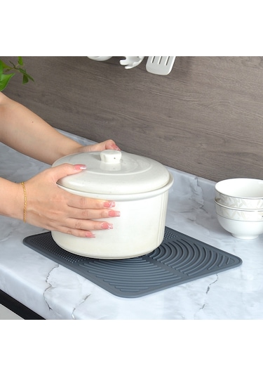 Lichen 2'li Set, Dikdörtgen Silikon Bulaşık, Drenaj Matı, Mutfak Gri