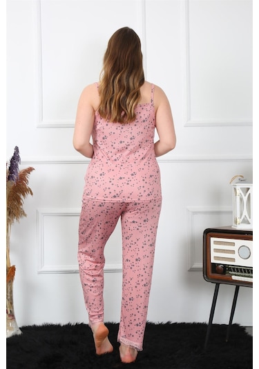 Akbeniz Kadın Büyük Beden Somon İp Askılı Pijama Takım 202198 - 10 - 11 Çok Renkli