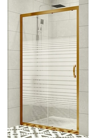 Durul Duşakabin Ön Cephe Altın Profil 5Mm Çizgili Cam H:190 Beyaz - Şeffaf