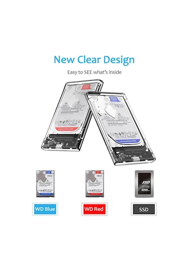 Kuvars 2.5 İnç Sata Usb 3.0 Harddisk Kutusu - Şeffaf - Micro Usb