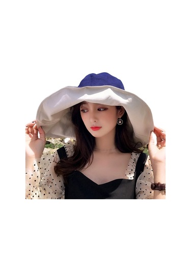 Geniş Kenarlı Katlanabilir Plaj Şapkası Büyük Boy Moda Kova Tasarımı, Güneşten Koruma Ve Şık Stil İçin Mavi