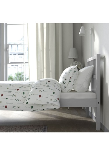 Tek Kişilik Karyola, Açık Gri, 90x200 Cm Masif Ahşap