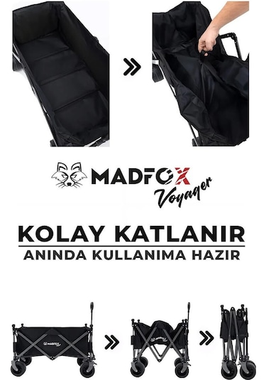 Madfox Voyager Katlanır Çok Amaçlı Yük Taşıma Arabası Vagon Siyah Siyah