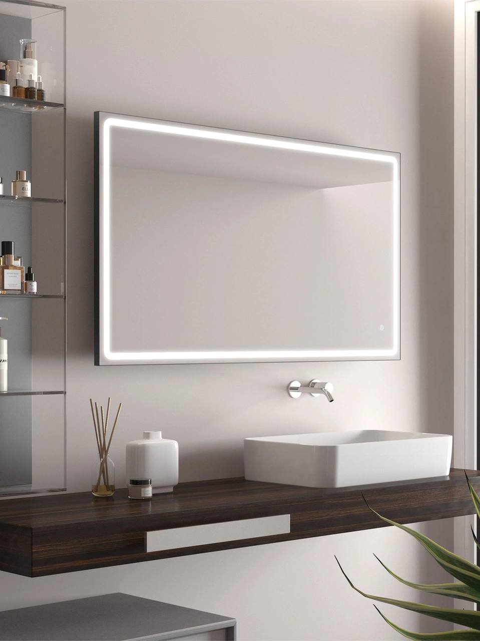 Albus Home - Hera Led Aydınlatmalı Ayna - Tri-color Dimmer Defogger Mat Antrasit