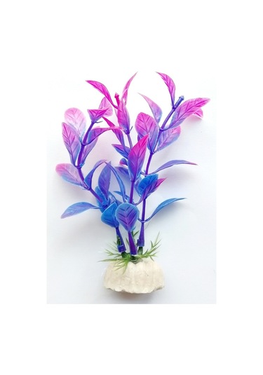 Plastik Süs Yapay Fanus Akvaryum Bitkisi Dekoru 10 Cm - Mavi Mor