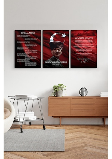 Atatürk Köşesi 3'lü Cam Tablo