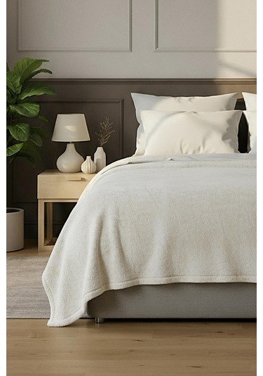 Pufina Tek Kişilik Tavşan Tüyü Dokulu Peluş Battaniye & Yatak Örtüsü 150x220 Ekru