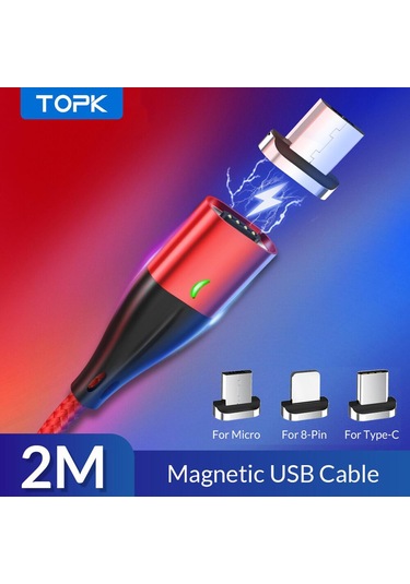 Topk Am61 2 M 3a Manyetik Kablo Hızlı Şarj C Tipi Kablo İphone Uyumlu Şarj Cihazı Veri Şarjı Mikro Usb Kablosu Hızlı Şarj Kablosu