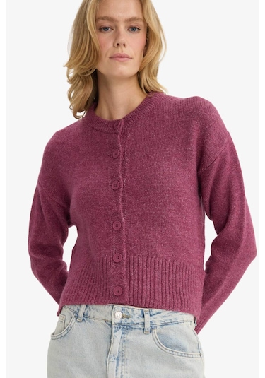 Defacto Regular Fit Bisiklet Yaka Düğmeli Hırka F3031ax25wnpr160 Mor