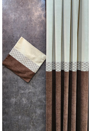 Pera Pano Fon Perde Krem Kahverengi Renk Kahve Rengi