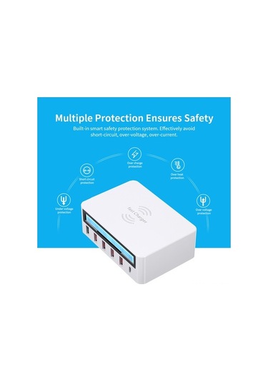 Fortunelane 6 Portlu Usb Şarj Aleti - Qc3.0, Kablosuz 10w, Lcd Ekran, Güvenlikli Taşınabilir Şarj, 40w Toplam Güç