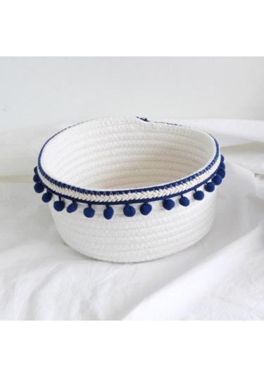 Suntek Güzel Yumuşak Depolama Sepeti Dokuma Pamuk İpliği Yün Lacivert Peluş Top Lacivert