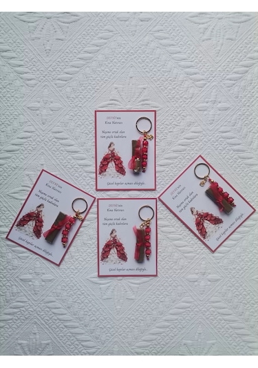 100 Adet Kişiye Özel Kına Hatırası Dağıtmalık Hediyelik Kırmızı Anahtarlık Ve Paketlenmiş Kına