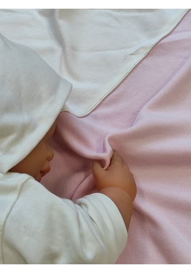 %100 Pamuklu & Mevsimlik Bebek Battaniyesi - Kahverengi & Ayıcık Nakışlı Bebek Örtüsü 80x90 Cm Pembe