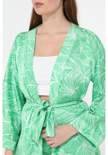 Saten Kimono Şort Takım Su Yeşili