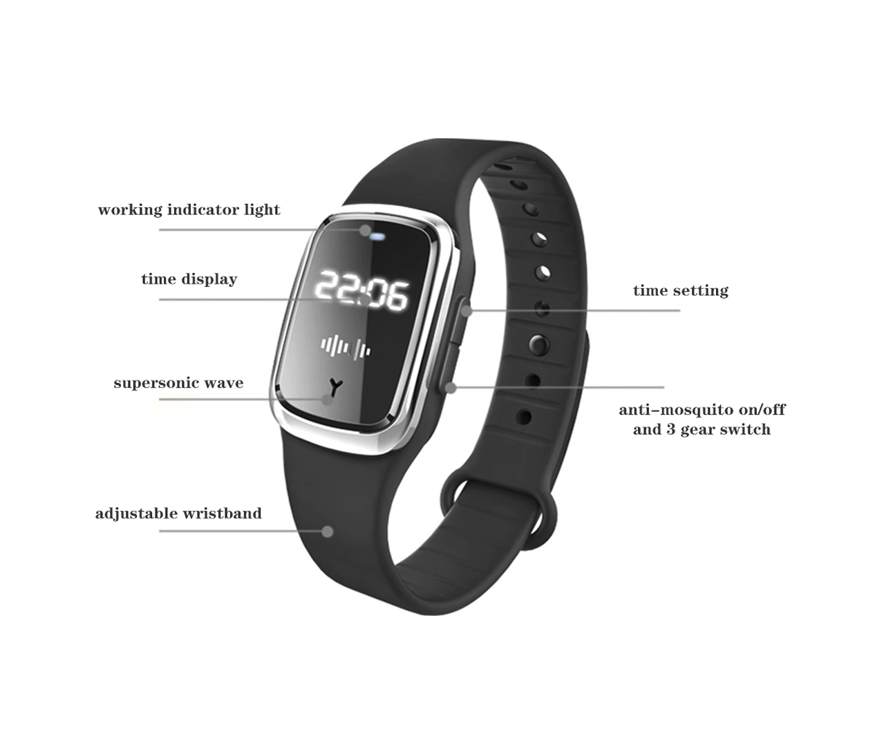 Youmex Siyah Fiziksel Uyku Yardımcı Akıllı Sıcaklık Ölçer Viskosu Bileklik, 3 Seviye Ayar, 7 Gün Kullanim Süresi, Mosquitoyu Kovucu Saat