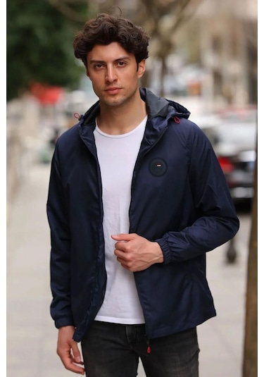 İçi Astarlı Su Ve Rüzgar Geçirmez Erkek Cepli Yağmurluk Lacivert